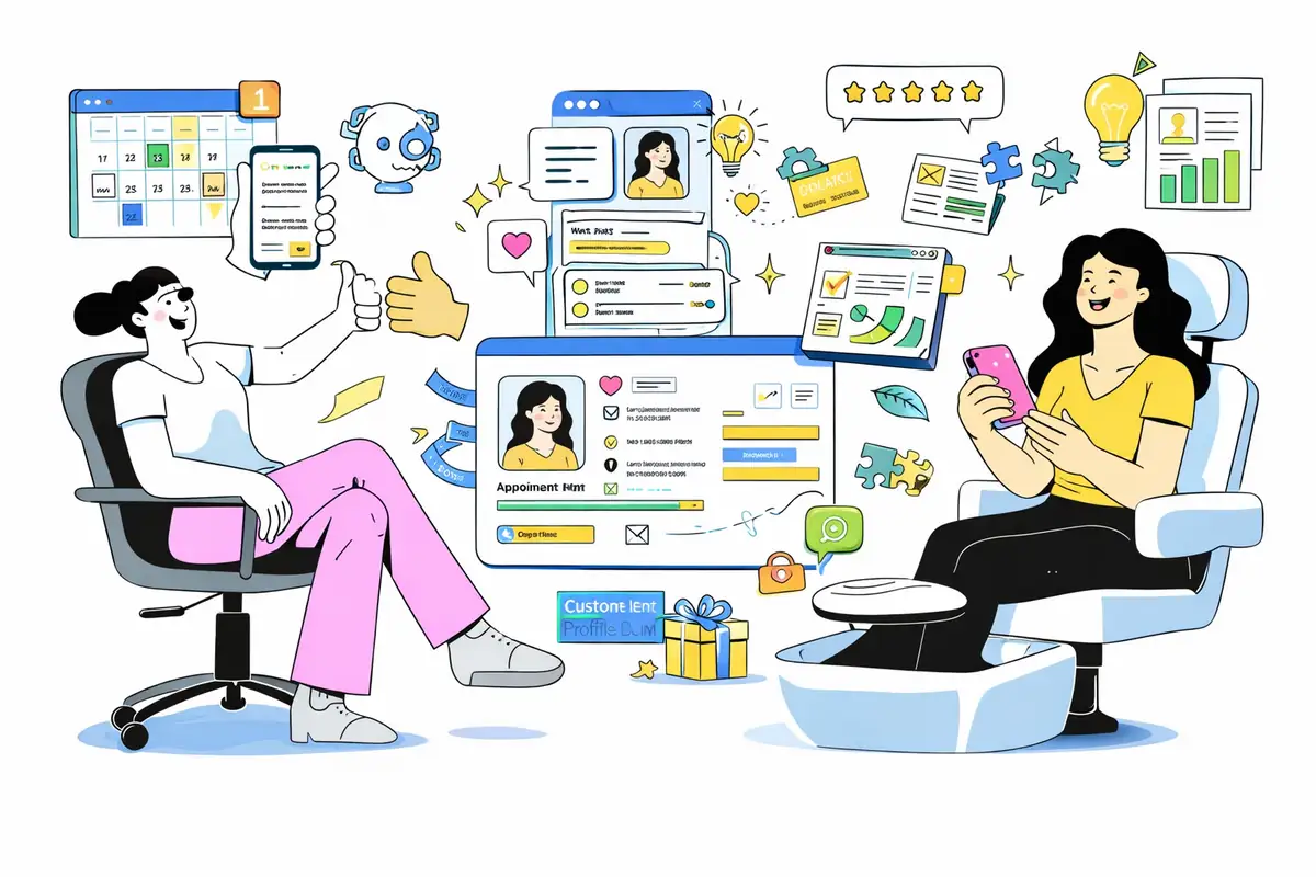 Salon Client Management App for Booking, Loyalty, AI Powered CRM, Whatsapp, Reminders, Feedbacks and lots more.